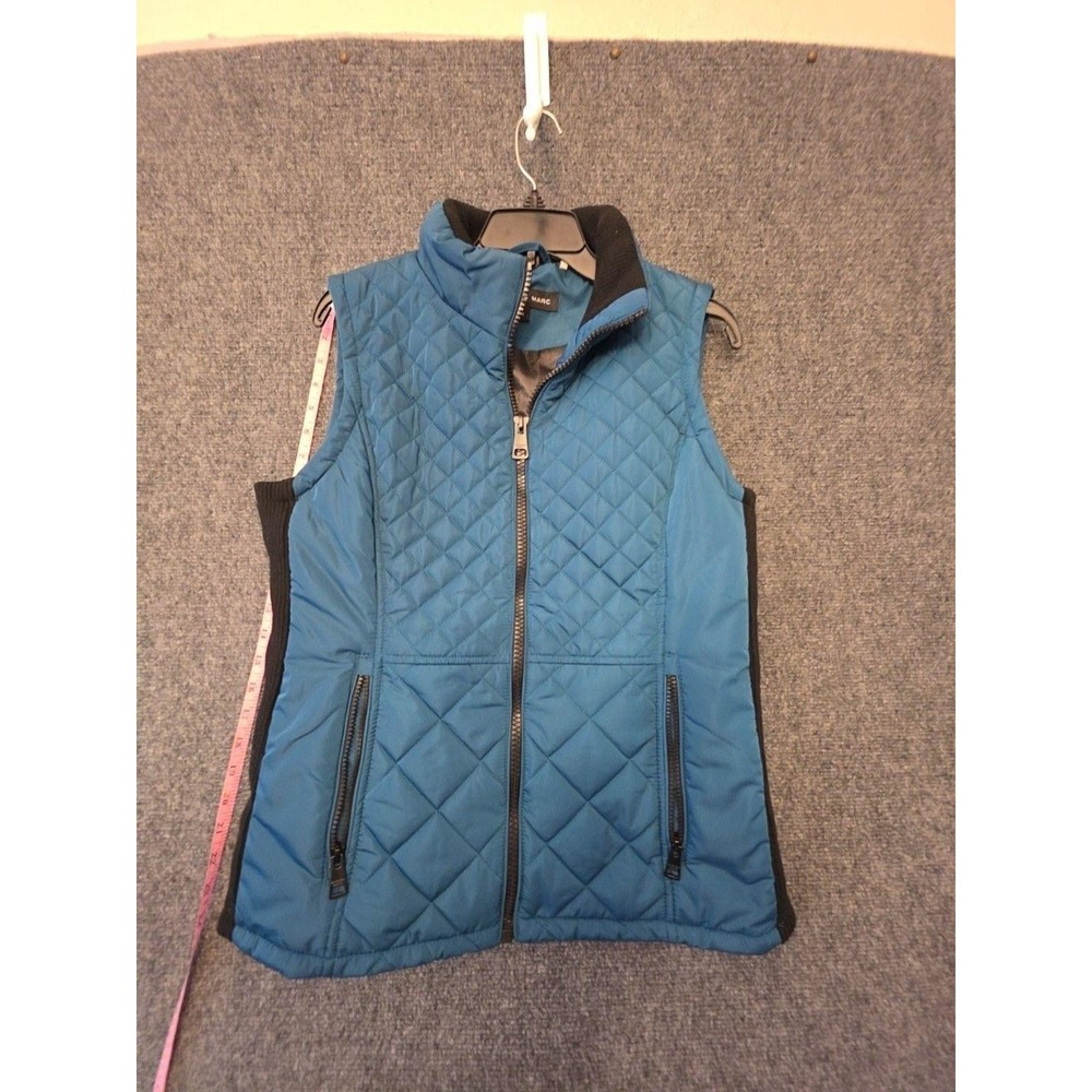 Andrew Marc Vest Womens Medium Blue Quilted Zip Pockets Stretch Lined